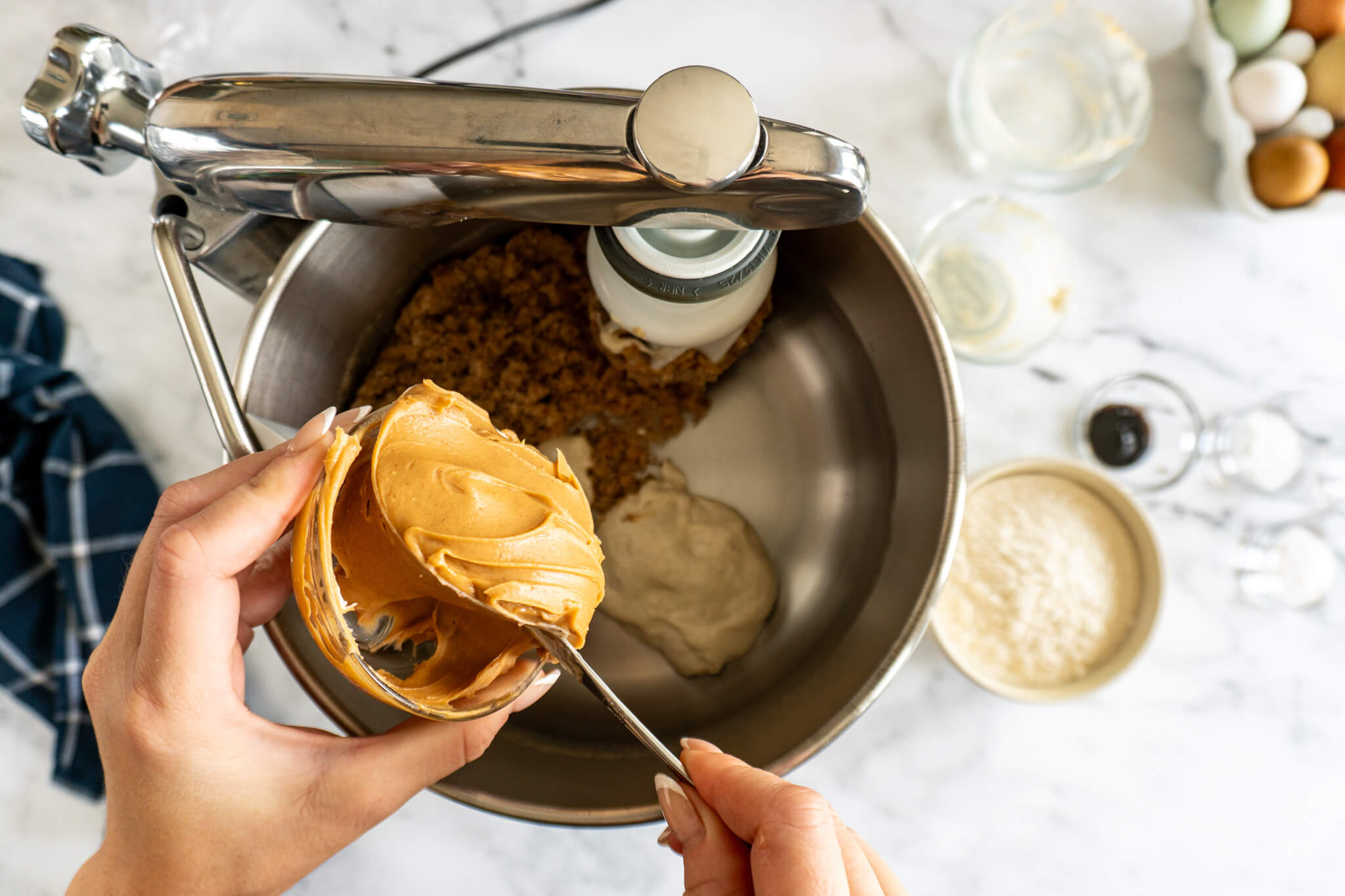 Adding peanut butter. 