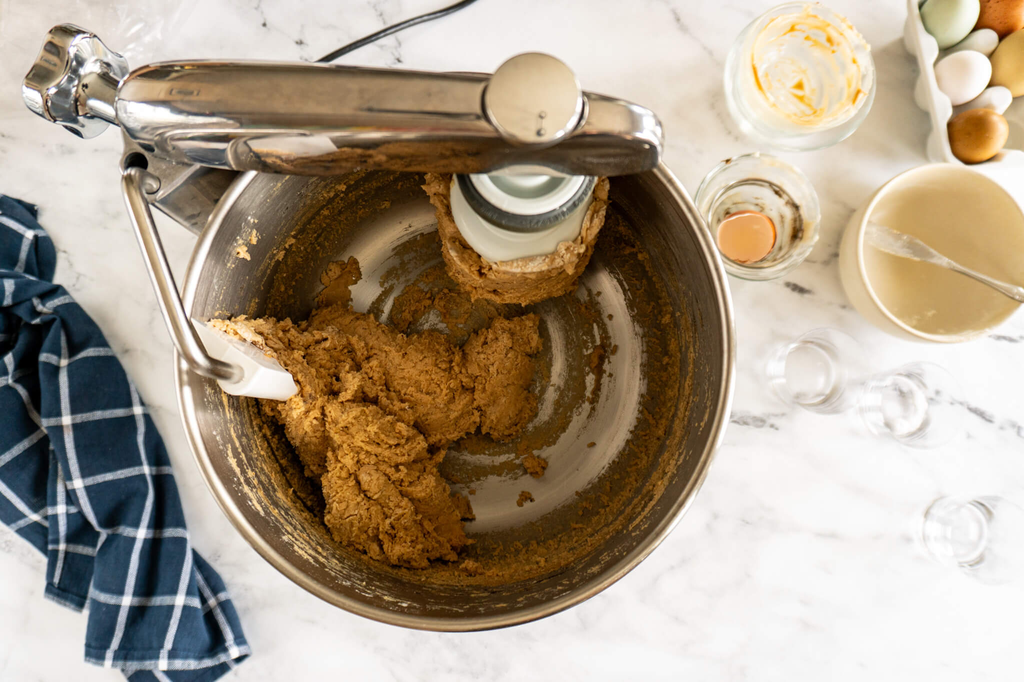 Fully mixed peanut butter sourdough cookie dough. 