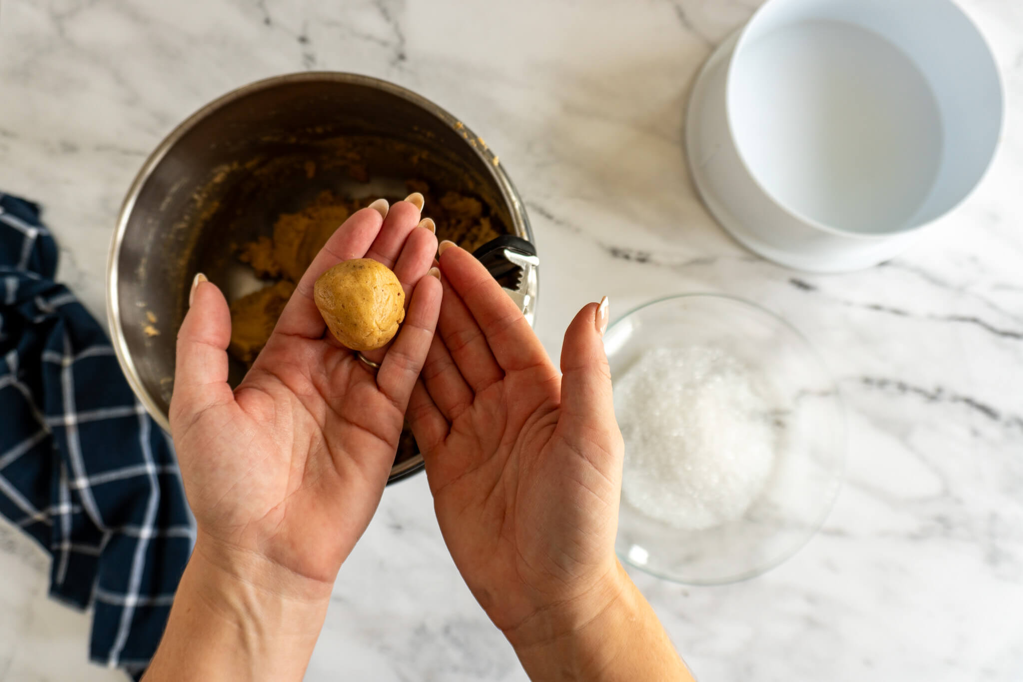 Cookie dough rolled into a nice ball. 