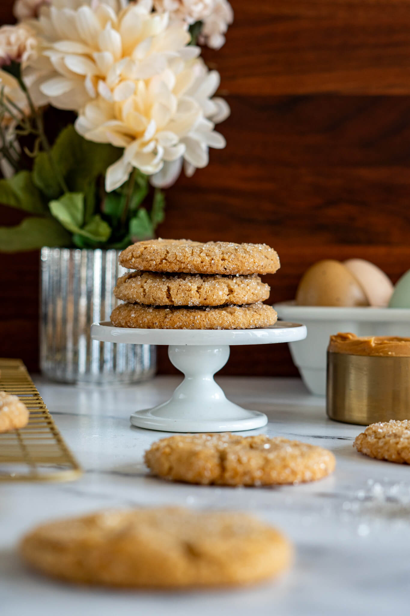Stack of peanut butter cookies.
