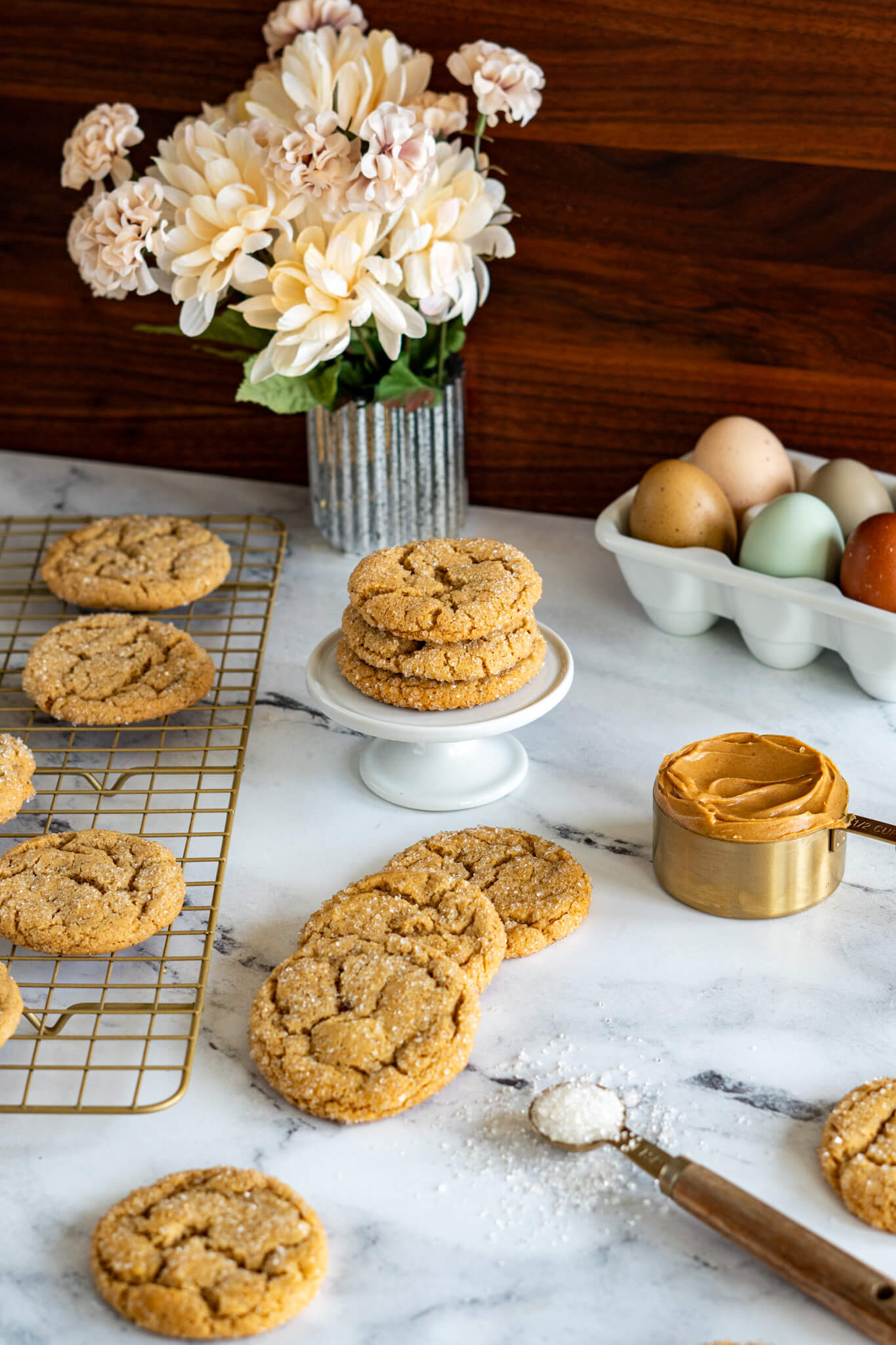 Sourdough peanut butter cookies in a row. 
