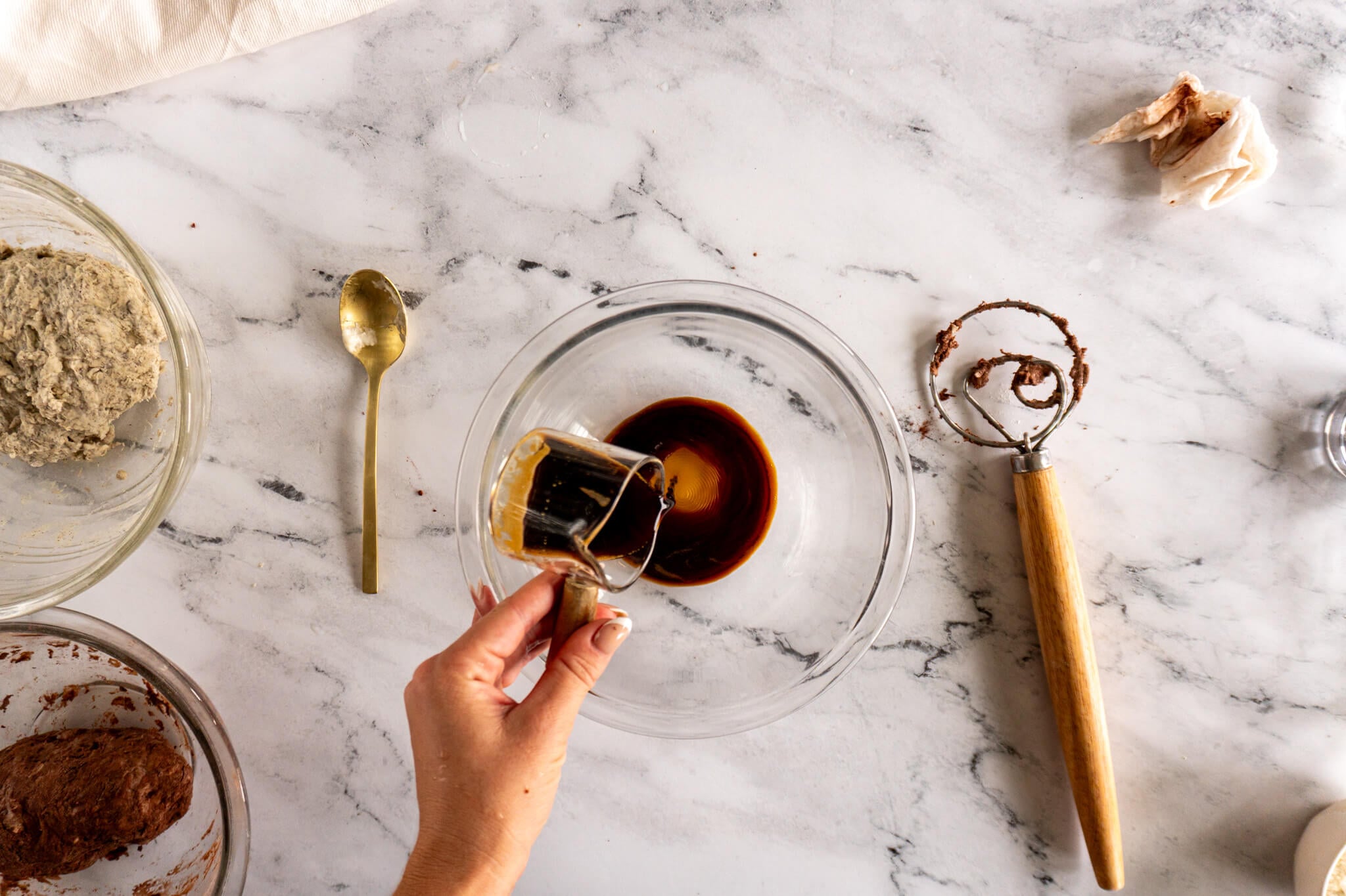 Adding espresso to the water mixture.