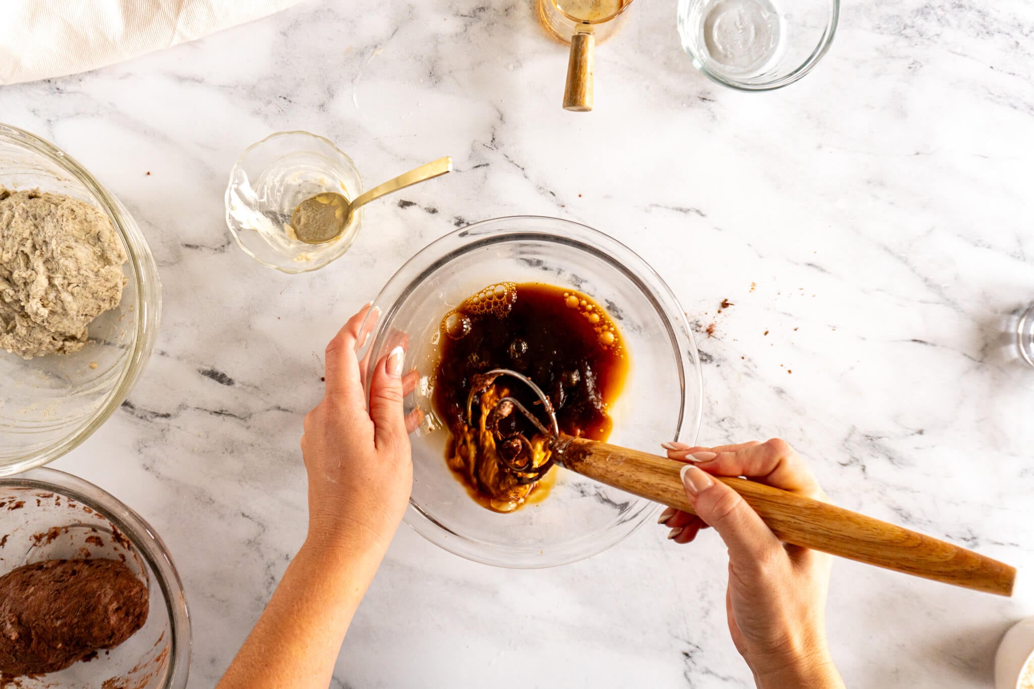 Whisking water, espresso and starter, 