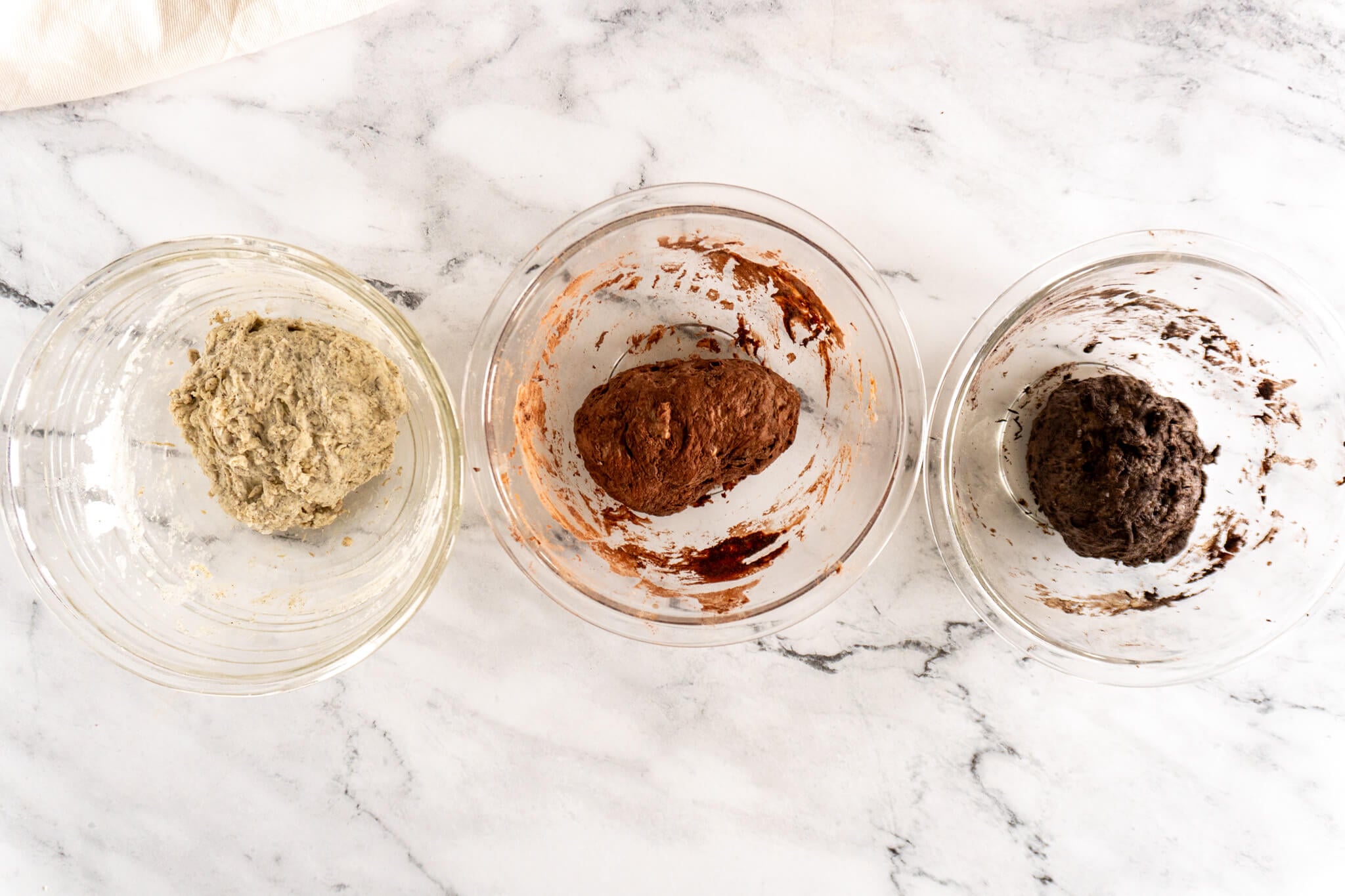 All three doughs prepared and ready to rest. 
