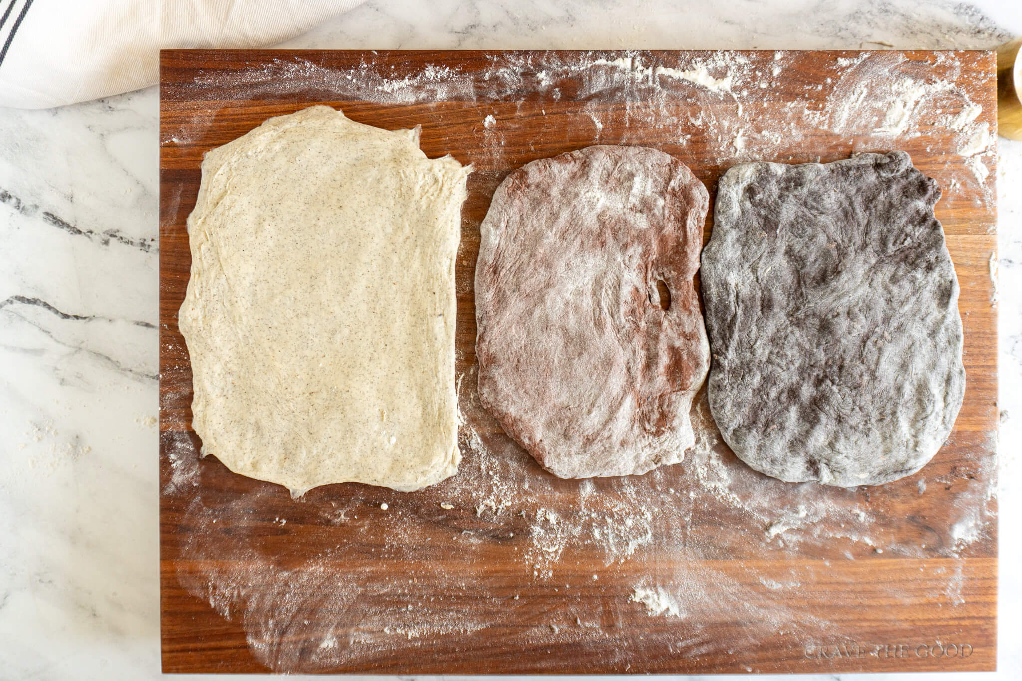 All 3 doughs pressed into rectangles. 