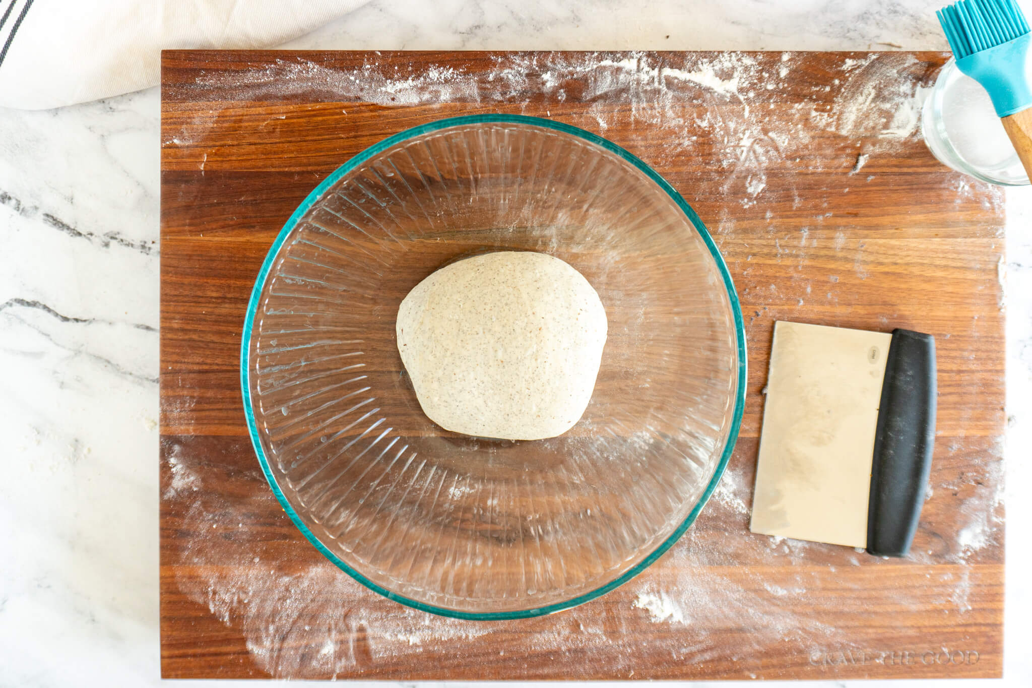 Dough in a bowl, ready for bulk ferment. 
