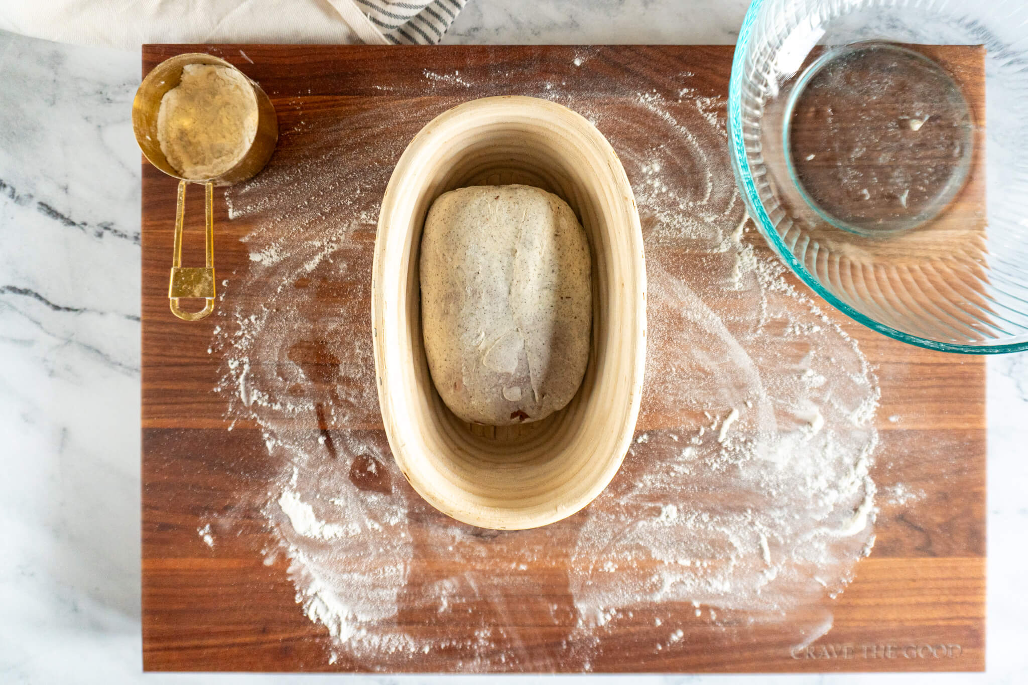Dough in banneton before proving. 