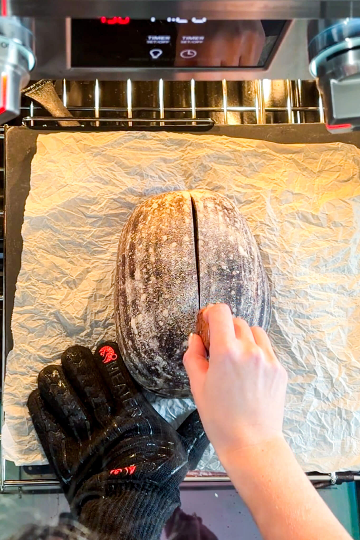 Performing a 5 minute score on the sourdough loaf. 