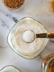 Smoked sugar in a mason jar.