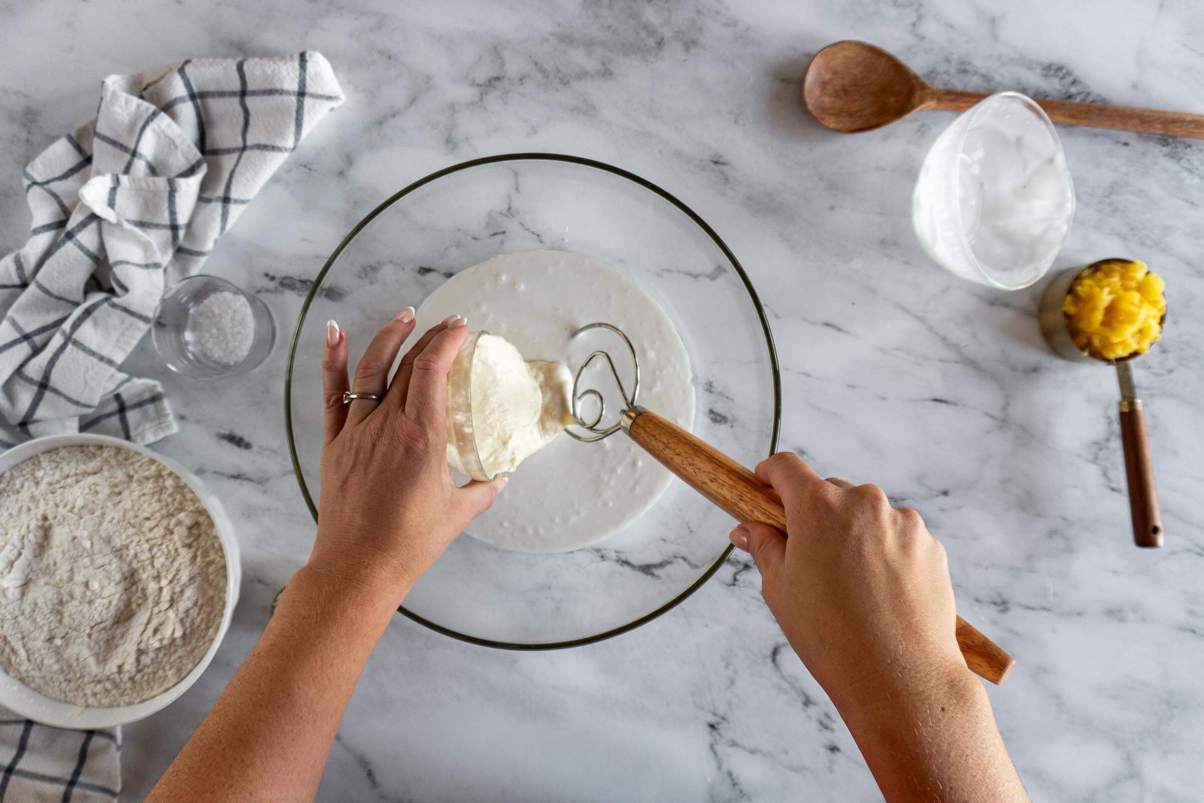 Adding sourdough starter.