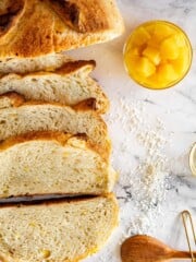 Sliced pina colada sourdough bread.