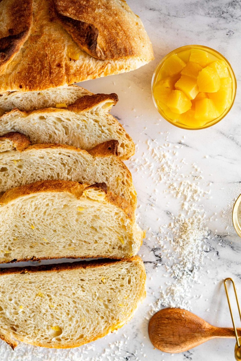 Sliced pina colada sourdough bread.