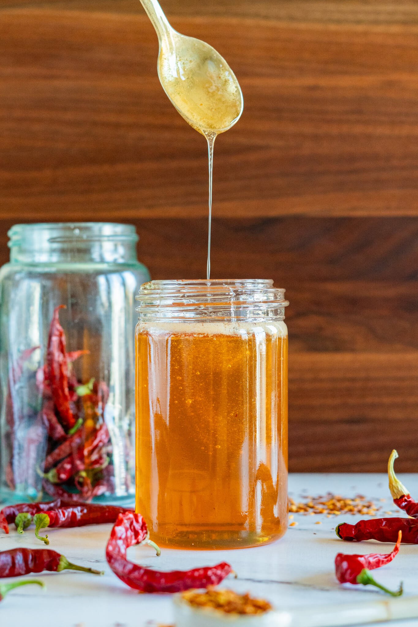 Hot honey dripping off a spoon.