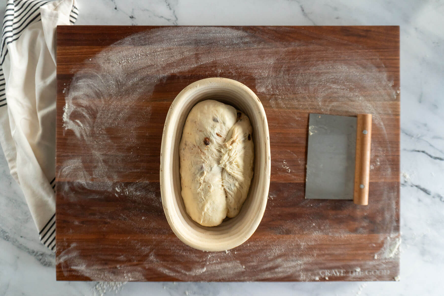 Shaped dough in the banneton.