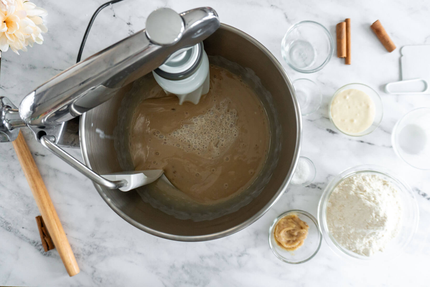 Liquid ingredients completely combined.
