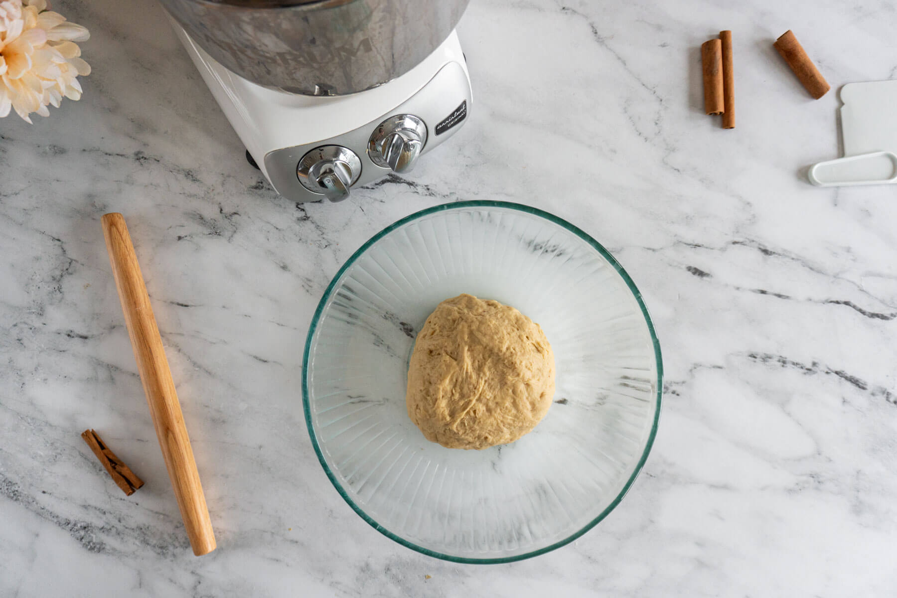 Dough in a bowl after kneading. 