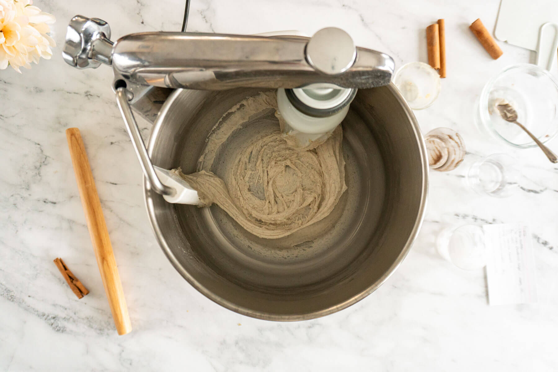 Whipping the glaze ingredients on high speed. 