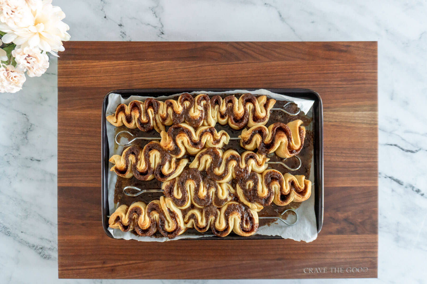 Baked cinnamon roll Christmas trees.