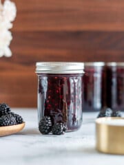 A jar of homemade blackberry jam.