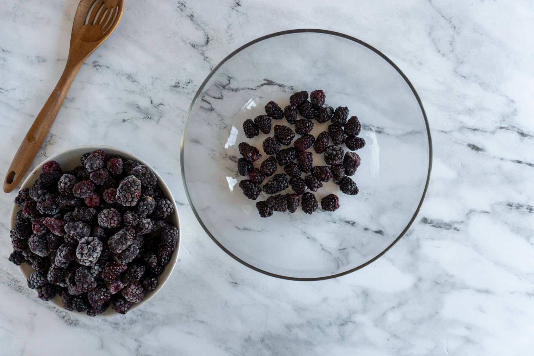 Blackberries in a single layer in a large bowl. 