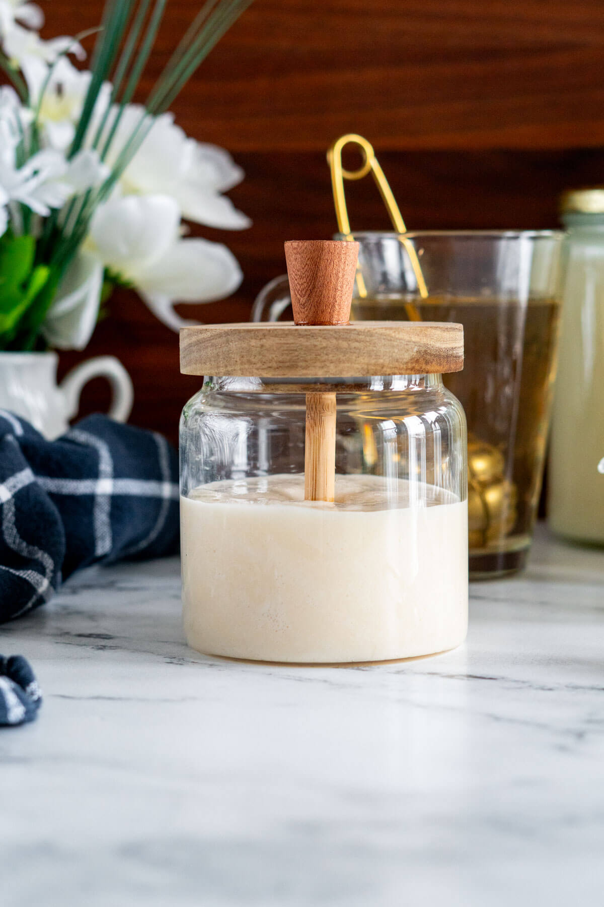 A jar of homemade creamed honey. 