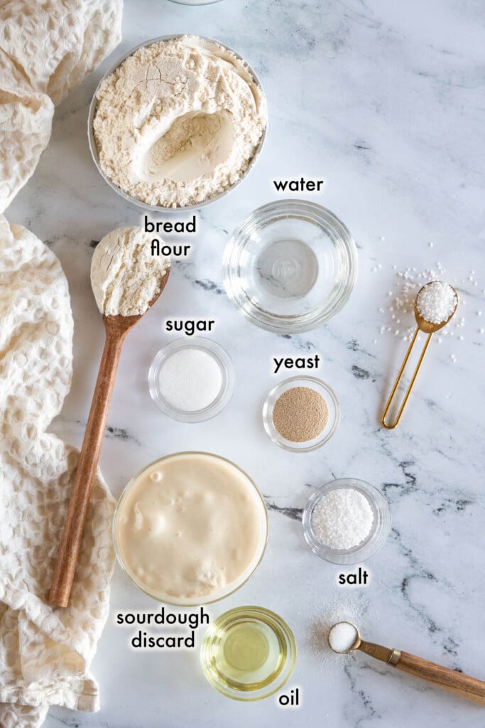 Ingredients required for bread machine sourdough bread.