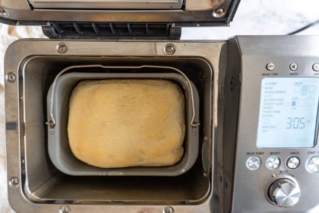 Fully baked loaf in bread machine.
