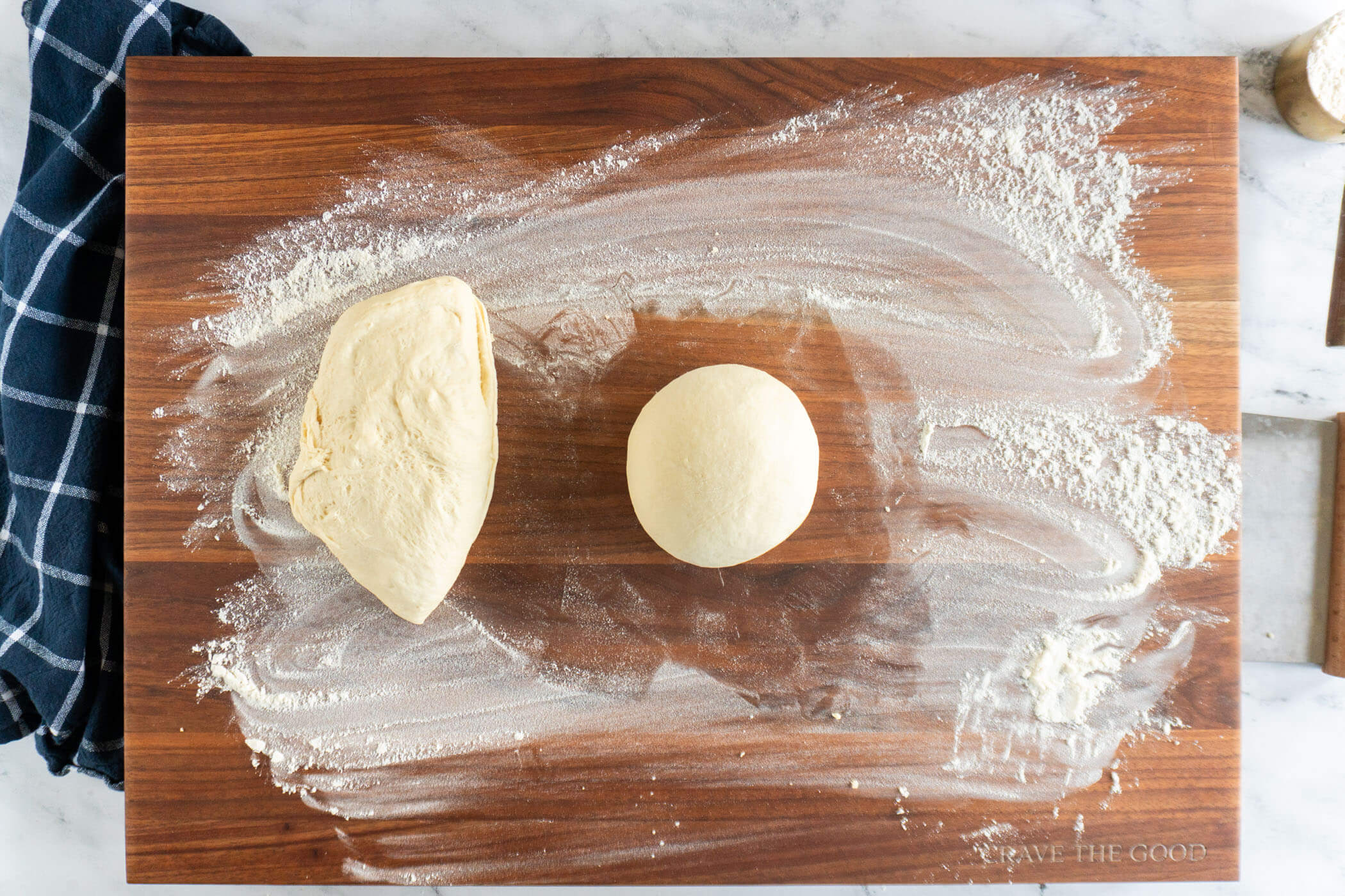 Forming each piece of dough into a ball.