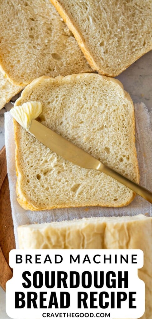 Bread machine sourdough bread recipe pinterest graphic.