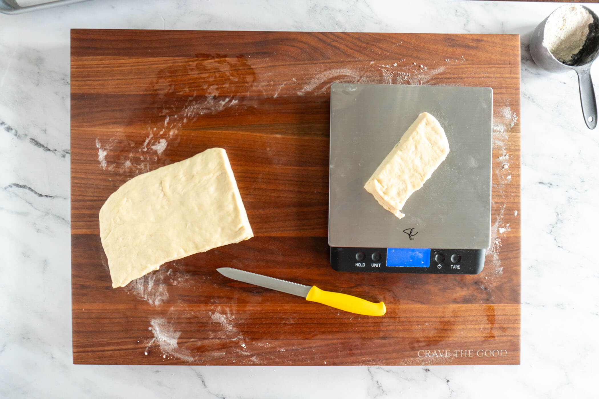 Weighing the dough pieces. 