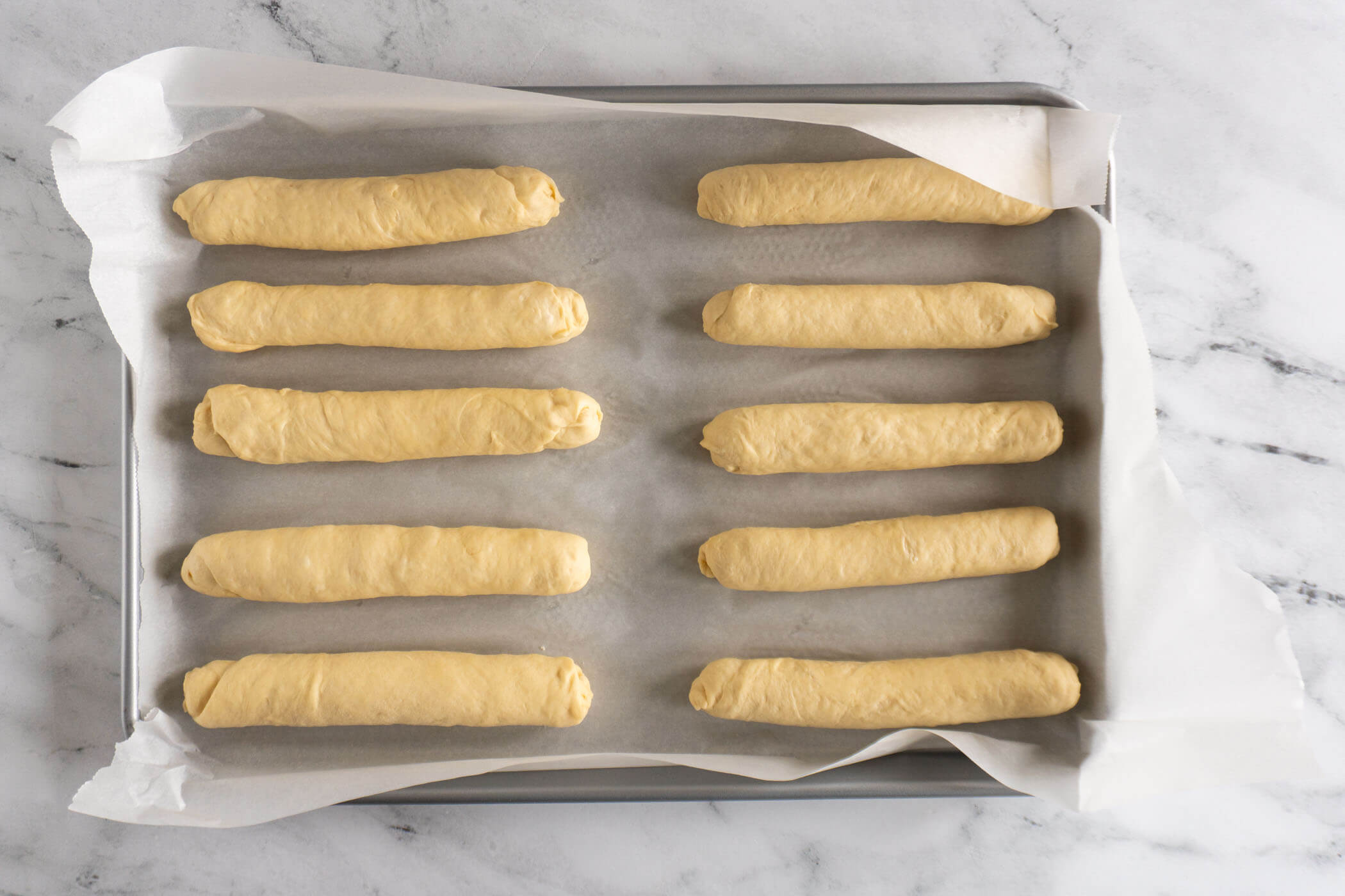 Shaped buns before proofing. 