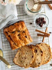 Sliced bread machine cinnamon raisin bread.