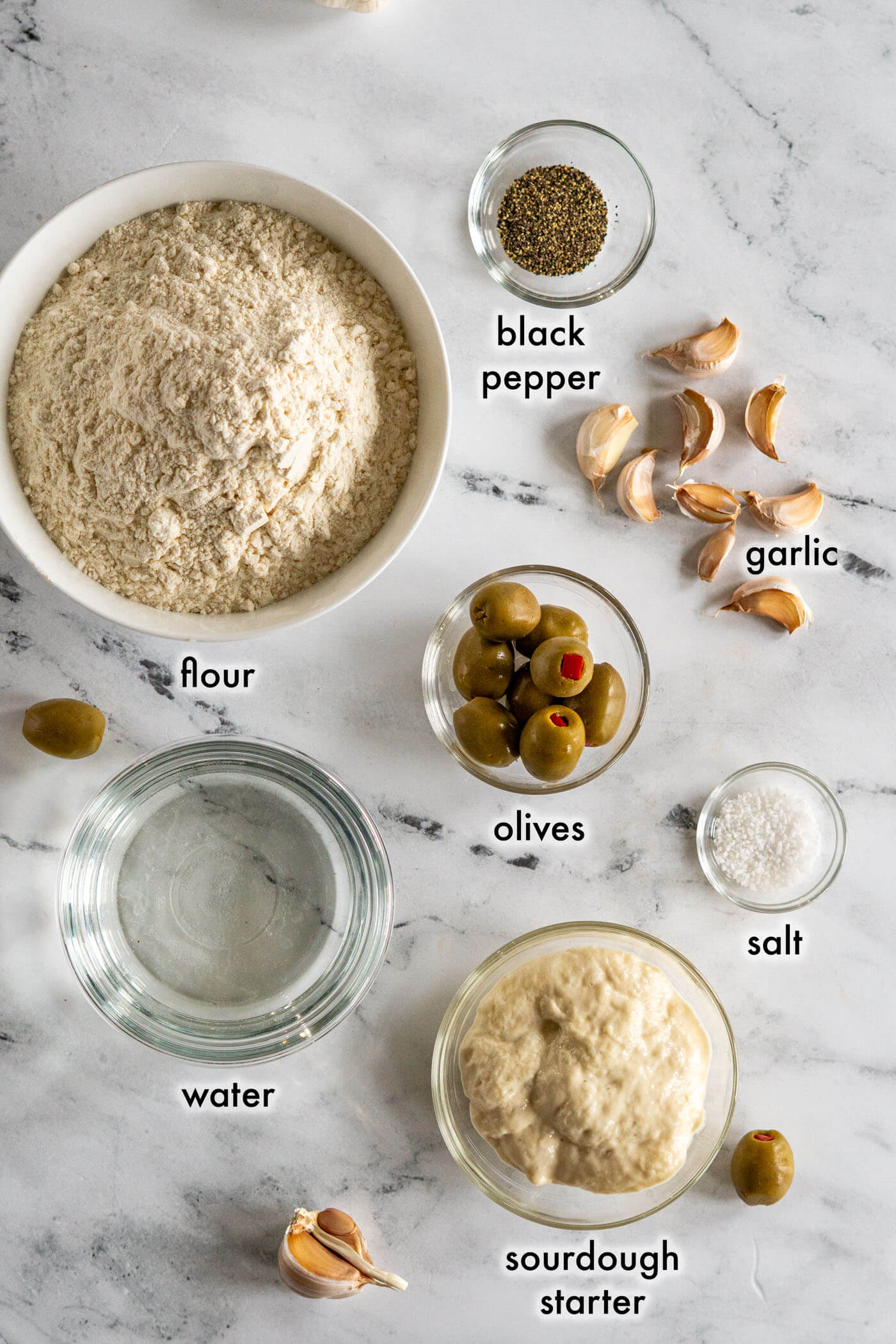 Ingredient required for this olive sourdough bread recipe. 