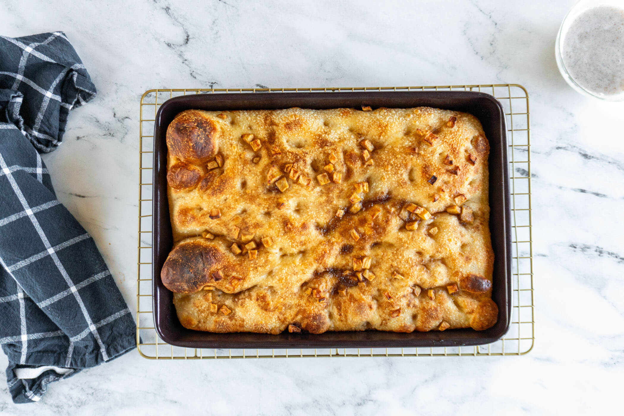 Baked sourdough apple fritter focaccia. 