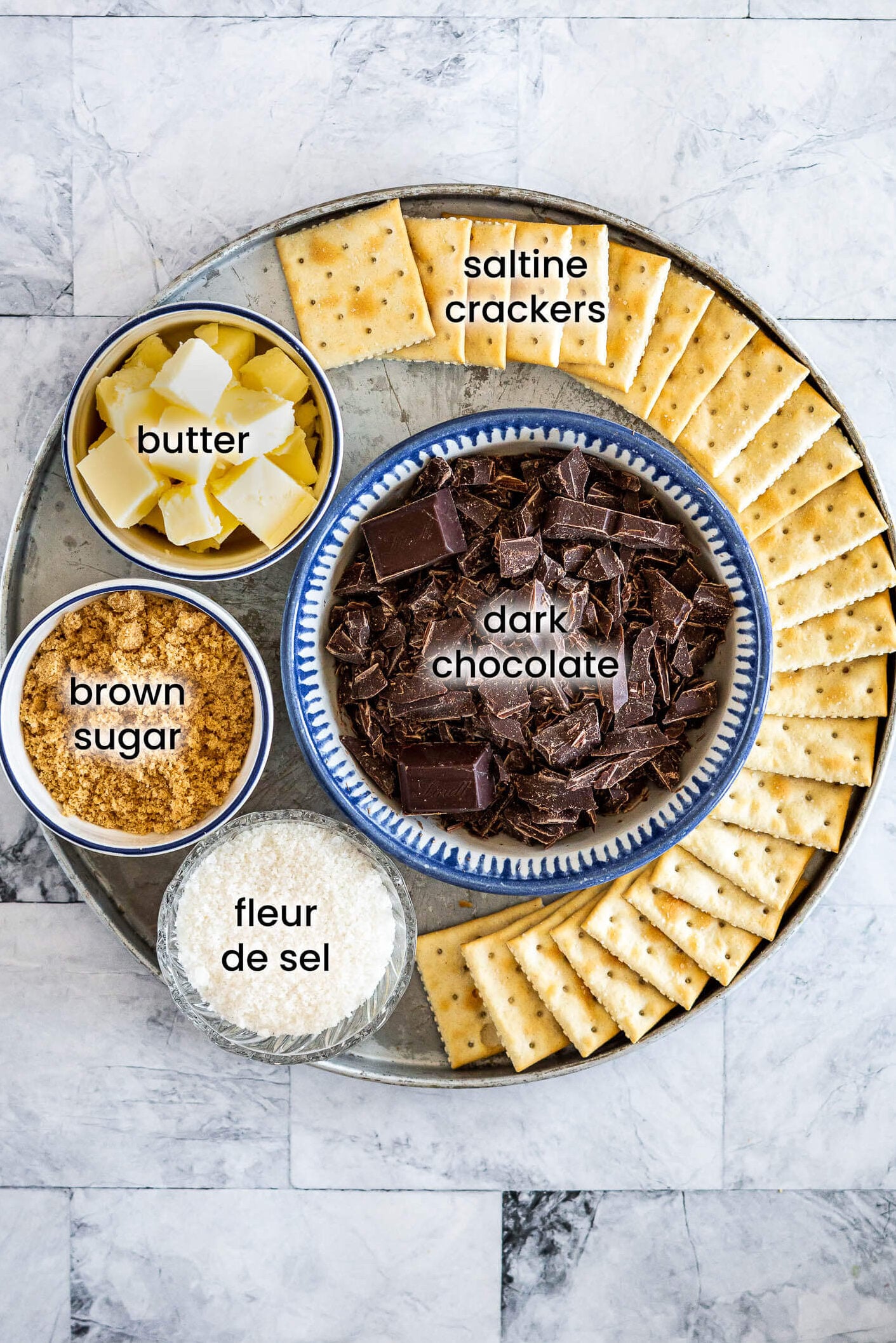 Ingredients for Christmas crack saltine toffee. 